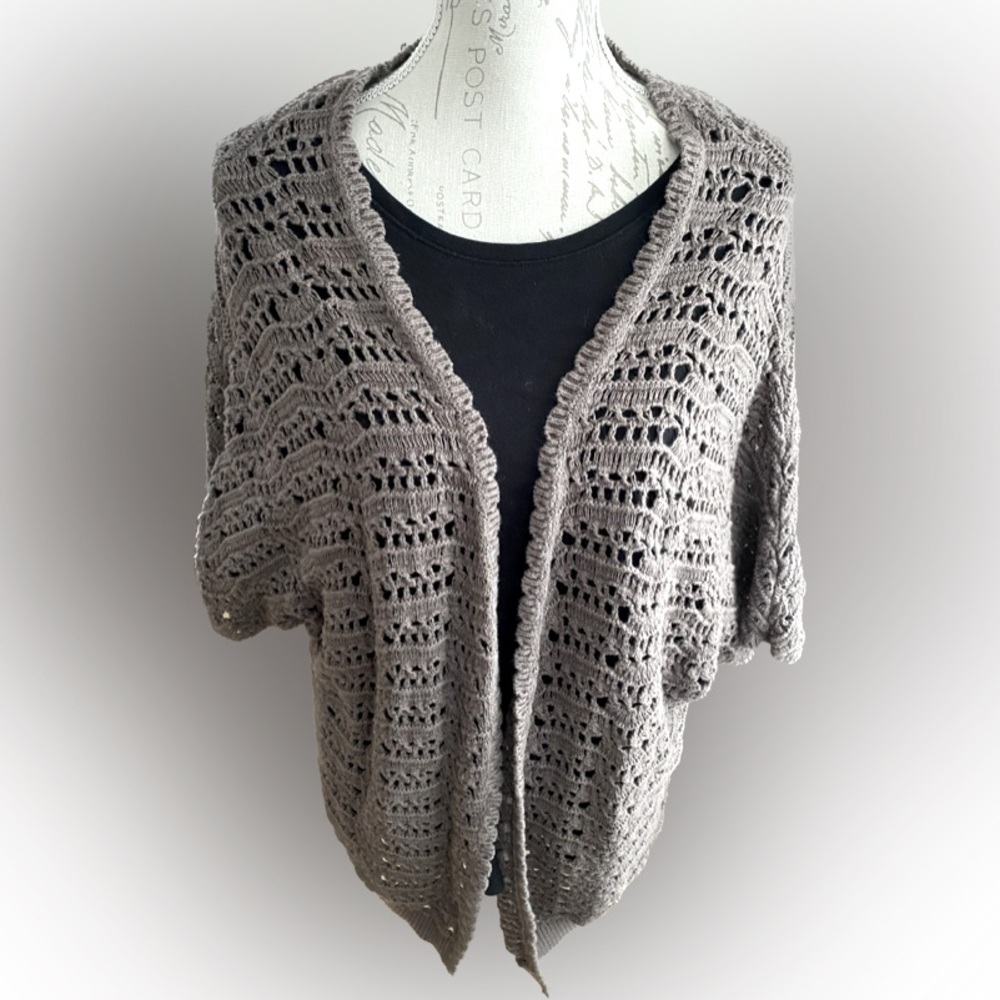 Taupe Crochet cover up sweater/cardigan. Size L